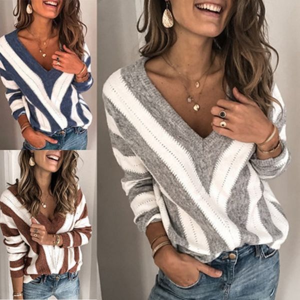 fashion sweater fine woolen 2021 women's stripe stitching v-neck knitted pullover wear, White;black
fashion sweater fine woolen 2021 women's stripe stitching v-neck knitted pullover wear, White;black