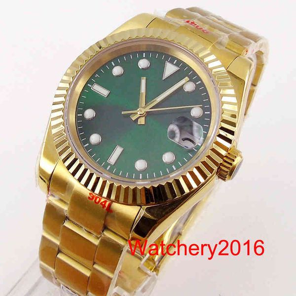 gentlemen watch 39mm green lightning dial geel gold gecoat ted bezel oyster jubilee band baton hands date enlargement glass nh35a, Slivery;brown
gentlemen watch 39mm green lightning dial geel gold gecoat ted bezel oyster jubilee band baton hands date enlargement glass nh35a, Slivery;brown