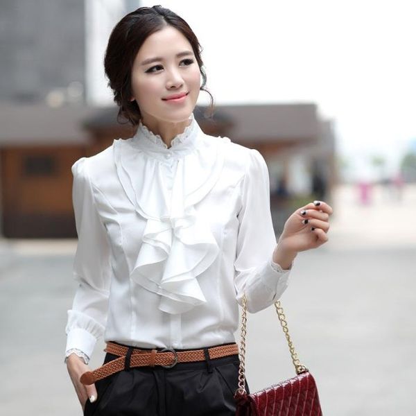 women's blouses & shirts chiffon women long sleeve ruffle stand collar for lady office shirt woman pink white silver lace
women's blouses & shirts chiffon women long sleeve ruffle stand collar for lady office shirt woman pink white silver lace