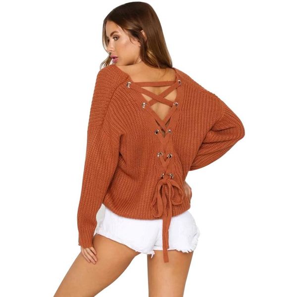 women's sweaters normov casual women solid v neck long sleeve behind bandage knitted cotton pullovers loose femme, White;black
women's sweaters normov casual women solid v neck long sleeve behind bandage knitted cotton pullovers loose femme, White;black