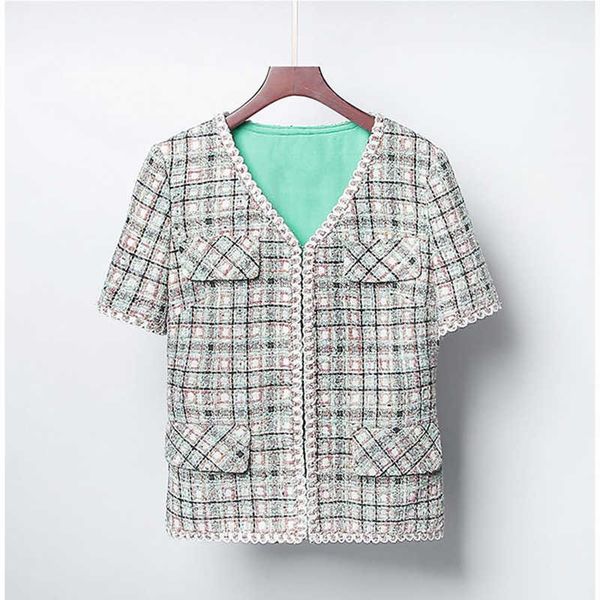 women's jackets summer spring 2021 fashion elegant v-neck tweed coat brand short sleeves plaid b931, Black;brown
women's jackets summer spring 2021 fashion elegant v-neck tweed coat brand short sleeves plaid b931, Black;brown
