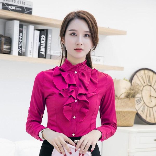 big size 5xl women fashion blue long sleeve stand ruffles collar formal shirt ladies elegant office ol lady blouse women's blouses & s, White
big size 5xl women fashion blue long sleeve stand ruffles collar formal shirt ladies elegant office ol lady blouse women's blouses & s, White