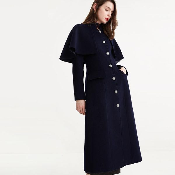 women's wool & blends winter cloak style over the knee long woolen coat female military thick was thin cashmere warm coats f242, Black
women's wool & blends winter cloak style over the knee long woolen coat female military thick was thin cashmere warm coats f242, Black