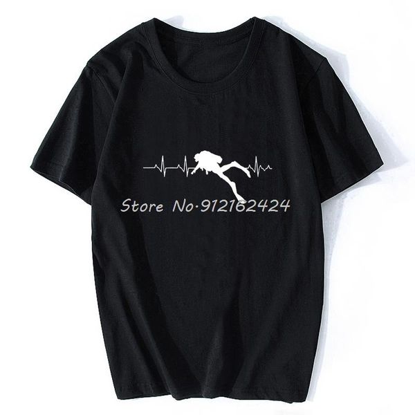 men's t-shirts scuba dive heartbeat gift diver summer short sleeves mens cotton swimming boat party spearfishing t shirts, White;black