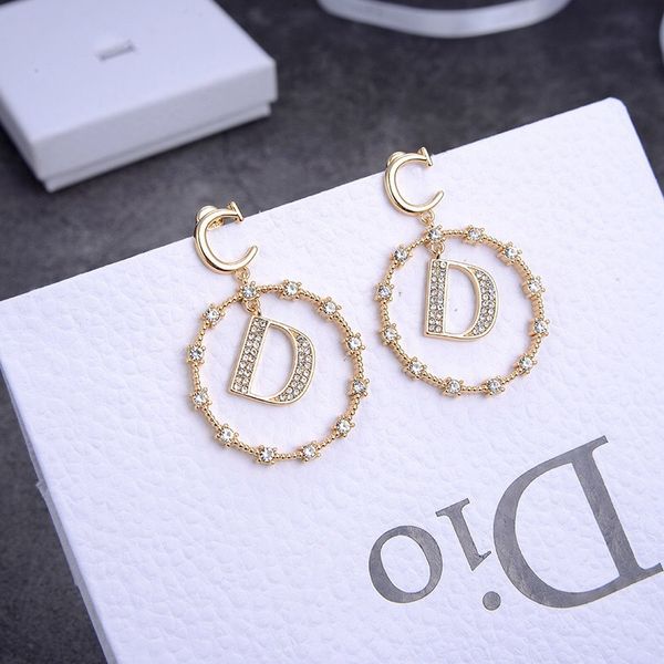 new letter tassel full drill high version temperament simple earrings, Silver