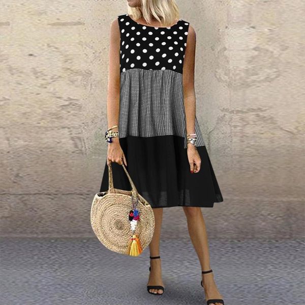 casual dresses 40# sleeveless polka dot tank dress women o neck knee length bohemian summer vintage plus size vestidos, Black;gray
casual dresses 40# sleeveless polka dot tank dress women o neck knee length bohemian summer vintage plus size vestidos, Black;gray