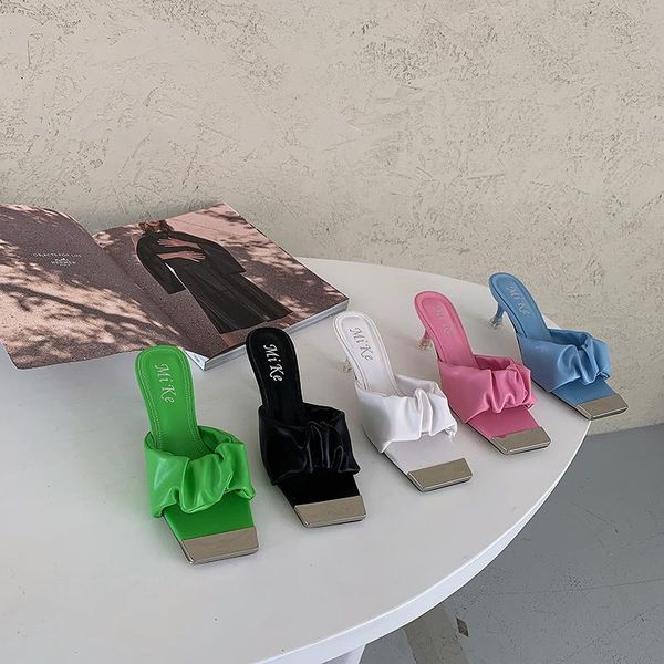slippers open toe women square slip on mules shoes sandals slides thin high heels candy color green/black/white/pink/blue
slippers open toe women square slip on mules shoes sandals slides thin high heels candy color green/black/white/pink/blue