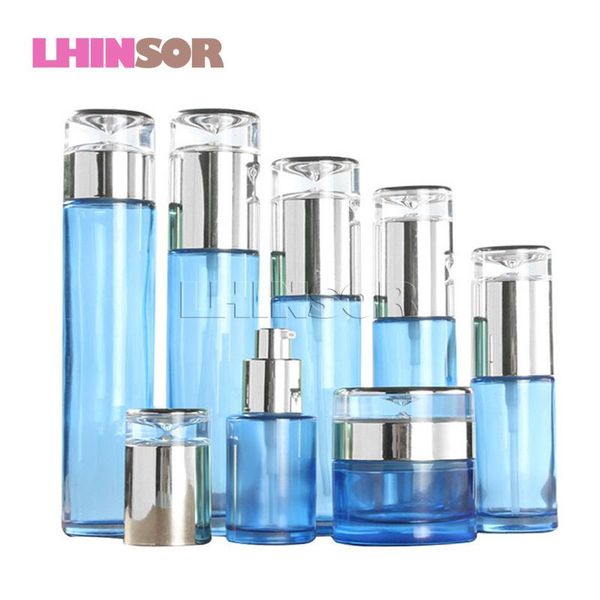 storage bottles & jars 5pcs/lot high-grade blue transparent glass silver cover spray lotion press pump cream cosmetic packaging containers
storage bottles & jars 5pcs/lot high-grade blue transparent glass silver cover spray lotion press pump cream cosmetic packaging containers