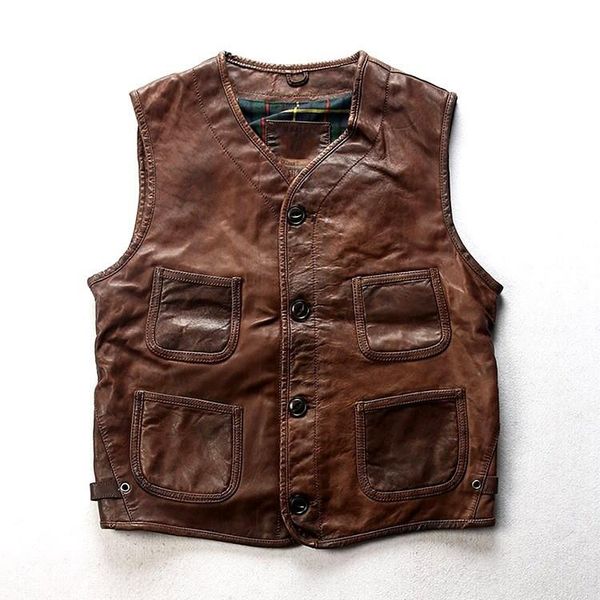men's vests genuine male leather vest, retro brown casual biker, british style, many pockets, jacket with no work sleeves, Black;white
men's vests genuine male leather vest, retro brown casual biker, british style, many pockets, jacket with no work sleeves, Black;white