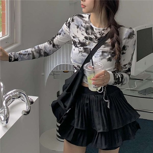 party dresses long sleeve t-shirt women's korean chic personalized tie dyed drawstring with short base shirt spring spice tr4a, White;black
party dresses long sleeve t-shirt women's korean chic personalized tie dyed drawstring with short base shirt spring spice tr4a, White;black