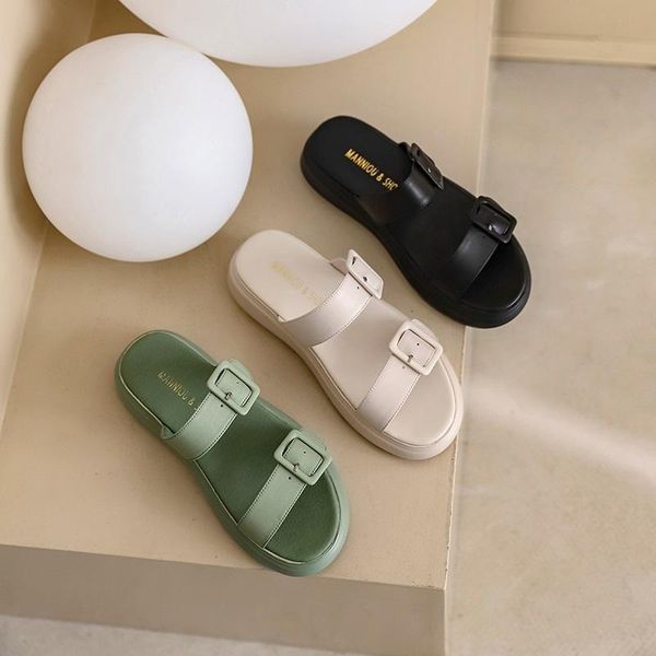 sandals shoes women buckle genuine leather flat round toe platform ladies summer causal slippers, Black
sandals shoes women buckle genuine leather flat round toe platform ladies summer causal slippers, Black