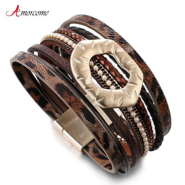 amorcome leopard bracelet for women female wrap multi-layer snake skin leather magnetic clasp femme jewelry charm bracelets, Golden;silver
amorcome leopard bracelet for women female wrap multi-layer snake skin leather magnetic clasp femme jewelry charm bracelets, Golden;silver