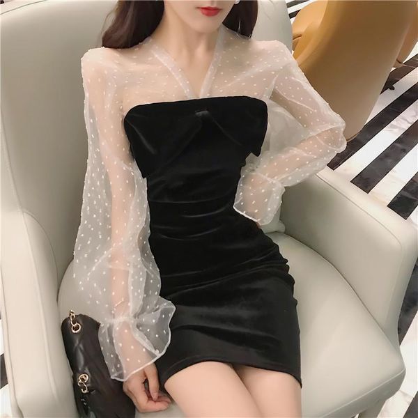 casual dresses dress elegant women's clothing summer black fashion brand velvet long sleeve bodycon mesh patchwork vestidos, Black;gray
casual dresses dress elegant women's clothing summer black fashion brand velvet long sleeve bodycon mesh patchwork vestidos, Black;gray