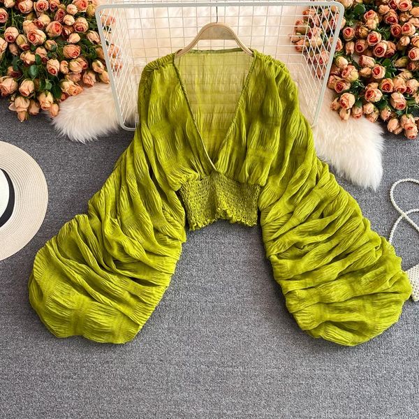 women's blouses & shirts short women blouse long sleeve lantern crop blusas deep v neck frech chic 2022 spring mesh, White
women's blouses & shirts short women blouse long sleeve lantern crop blusas deep v neck frech chic 2022 spring mesh, White