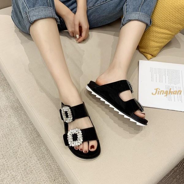 slippers 2021 summer women's metal buckle decoration anti-slip crystal ladies slides rome comfortable peep-toe, Black
slippers 2021 summer women's metal buckle decoration anti-slip crystal ladies slides rome comfortable peep-toe, Black