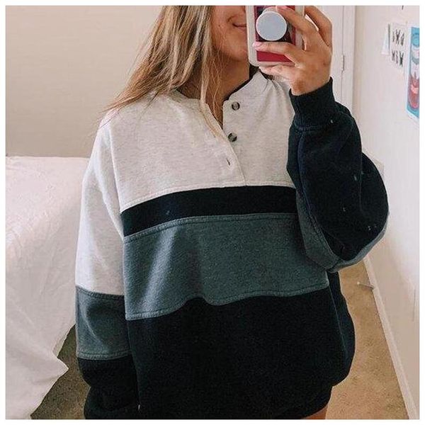 women's hoodies & sweatshirts spring autumn women elegant patchwork fleece sweatshirt lady loose long sleeve button pullover top, Black
women's hoodies & sweatshirts spring autumn women elegant patchwork fleece sweatshirt lady loose long sleeve button pullover top, Black
