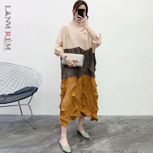 spring summer stand collar hit color irregular pleated dress women vintage loose temperament clothing pe053 210507, Black;gray
spring summer stand collar hit color irregular pleated dress women vintage loose temperament clothing pe053 210507, Black;gray