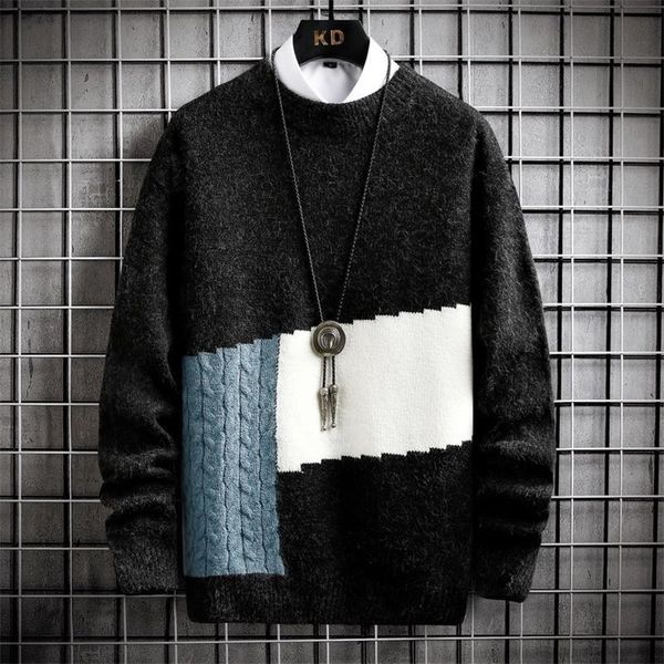 men's sweaters pullovers round 2021 mens autumn collar fashion patchwork winter men casual long sleeve harajuku knitting sweater, White;black
men's sweaters pullovers round 2021 mens autumn collar fashion patchwork winter men casual long sleeve harajuku knitting sweater, White;black