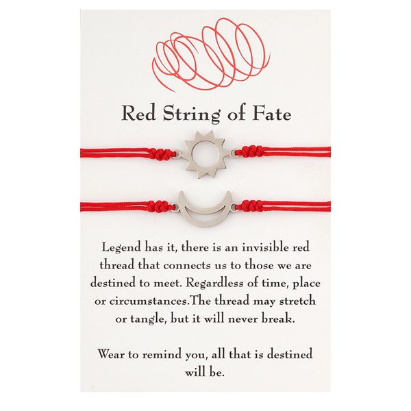 2-piece couples chain link bracelets stainless steel sun moon red braided rope bracelet adjustable distance fashion jewelry, Black
2-piece couples chain link bracelets stainless steel sun moon red braided rope bracelet adjustable distance fashion jewelry, Black