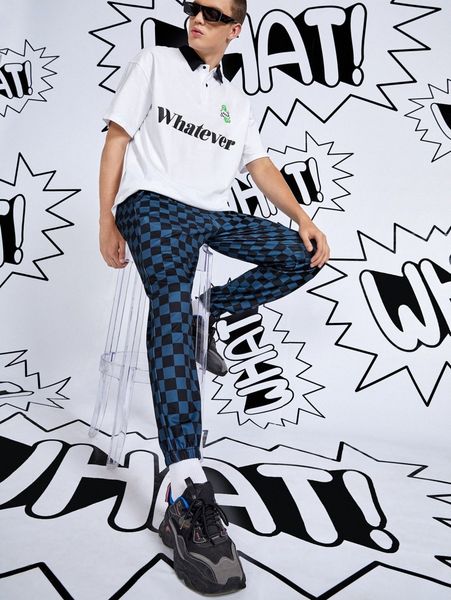 men checkered print pants a17x#, Black 
men checkered print pants a17x#, Black