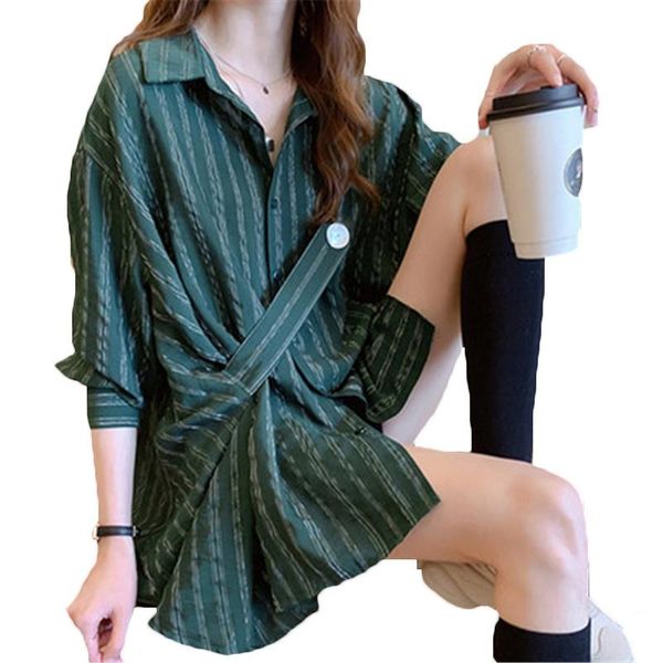 women's blouses & shirts 2021 casual striped shirt spring autumn style large size blouse loose lazy long-sleeved jacket f880, White
women's blouses & shirts 2021 casual striped shirt spring autumn style large size blouse loose lazy long-sleeved jacket f880, White