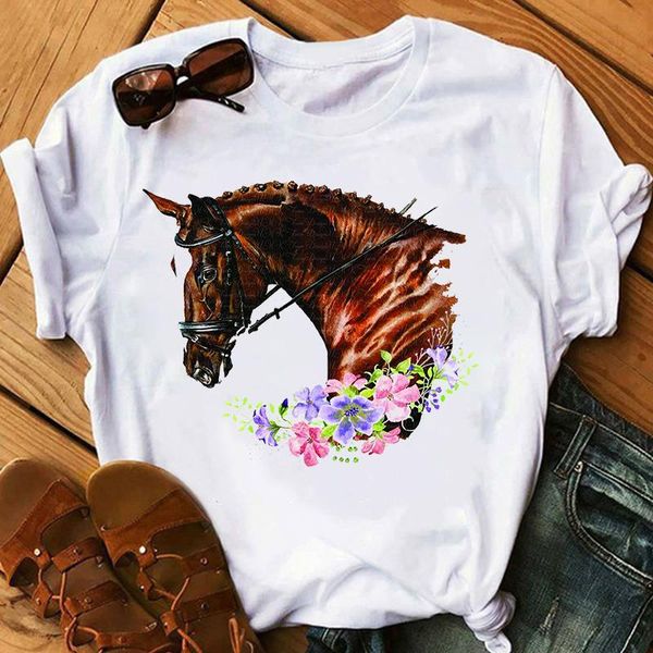 women's t-shirt summer style horse head flower print tshirt women casual short sleeve fashion aesthetic female 90s anime tee, White
women's t-shirt summer style horse head flower print tshirt women casual short sleeve fashion aesthetic female 90s anime tee, White