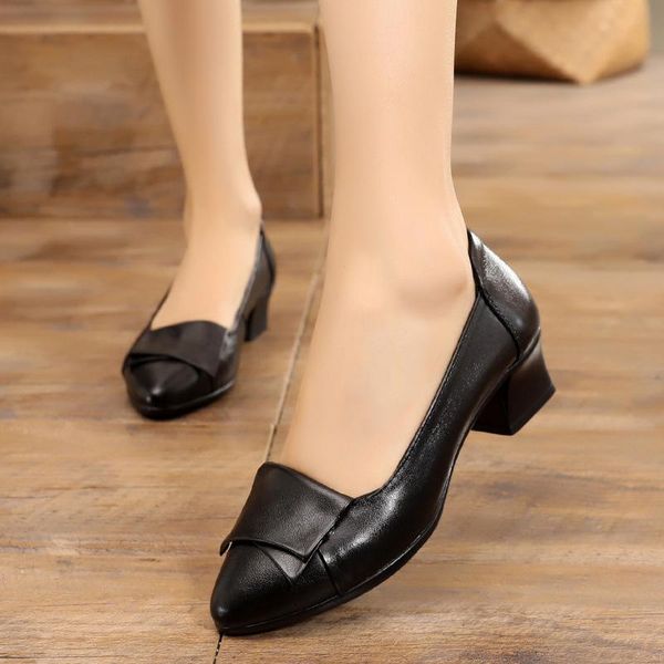 spring autumn genuine leather on women ol party court shoes mid heels work loafer pointed female dress, Black
spring autumn genuine leather on women ol party court shoes mid heels work loafer pointed female dress, Black