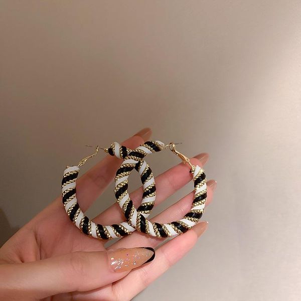 hoop & huggie fashion europe and america personality black white striped earrings temperament female jewelry accessories, Golden;silver
hoop & huggie fashion europe and america personality black white striped earrings temperament female jewelry accessories, Golden;silver