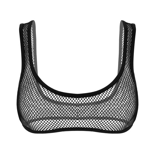 women lingerie see through fishnet wide shoulder straps deep u-neck erotic crop transparent mesh bra top, Black;white
women lingerie see through fishnet wide shoulder straps deep u-neck erotic crop transparent mesh bra top, Black;white