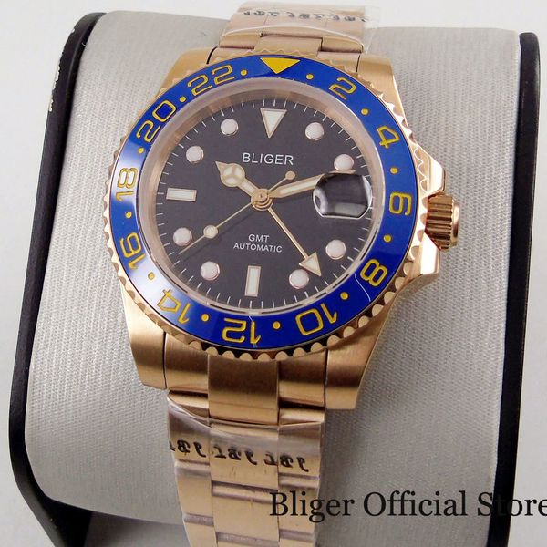 bliger mark automatic men's watch rose gold gmt hand blue bezel deployment closing date function, Slivery;brown
bliger mark automatic men's watch rose gold gmt hand blue bezel deployment closing date function, Slivery;brown