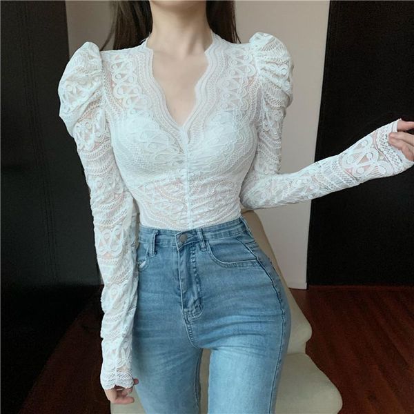 women's blouses & shirts 2021 spring women blouse shirt fashion elegant slim v-neck lace and solid color hollow out female, White
women's blouses & shirts 2021 spring women blouse shirt fashion elegant slim v-neck lace and solid color hollow out female, White
