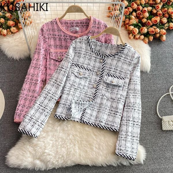 women's jackets kusahiki 2021 autumn winter tweed short woman coat long sleeve o-neck fashion jacket korean elegant slim cardigan 6l83, Black;brown
women's jackets kusahiki 2021 autumn winter tweed short woman coat long sleeve o-neck fashion jacket korean elegant slim cardigan 6l83, Black;brown