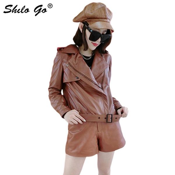 women's jackets genuine leather jacket notched neck zip front belted moto coats women autumn caramel casual long sleeve outwear, Black;brown
women's jackets genuine leather jacket notched neck zip front belted moto coats women autumn caramel casual long sleeve outwear, Black;brown