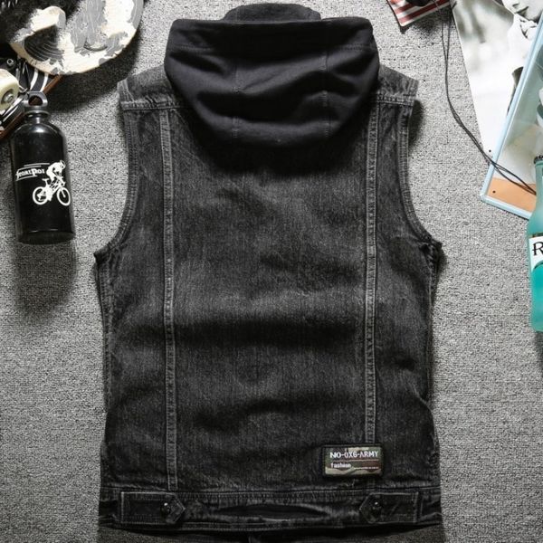 men's vests autumn washed men denim jacket with single hoodie breasted cowboy jeans thin tank vest plus size outerwear 37pi, Black;white
men's vests autumn washed men denim jacket with single hoodie breasted cowboy jeans thin tank vest plus size outerwear 37pi, Black;white