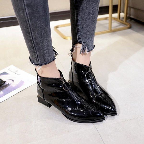 dress shoes cinessd boots female british style spring and autumn single pointed thick heel patent leather short, Black
dress shoes cinessd boots female british style spring and autumn single pointed thick heel patent leather short, Black