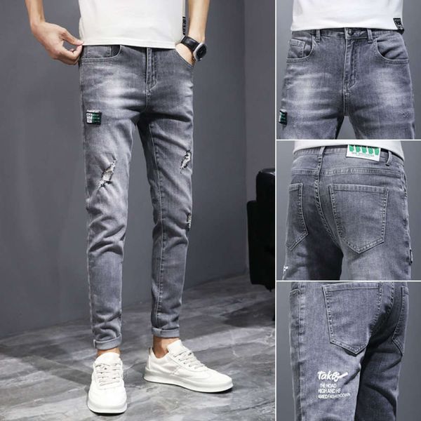 men cropped jeans slim fit little feet summer korean fashion random street side cut boys, Blue
men cropped jeans slim fit little feet summer korean fashion random street side cut boys, Blue