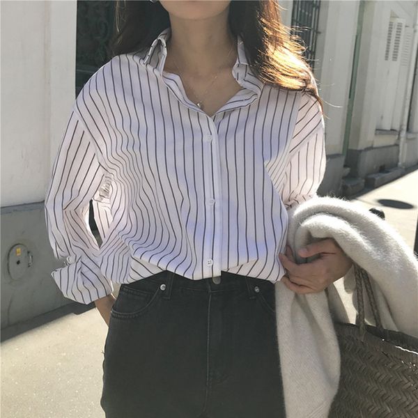 fashion basic striped shirt women minimalist plus size casual shirts ol loose full sleeve chic blouses 210421, White
fashion basic striped shirt women minimalist plus size casual shirts ol loose full sleeve chic blouses 210421, White