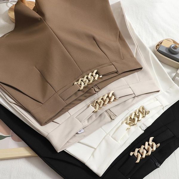 women's shorts high waist chain fashion winter solid color straight wide-leg suit boots biker women trend, White;black
women's shorts high waist chain fashion winter solid color straight wide-leg suit boots biker women trend, White;black