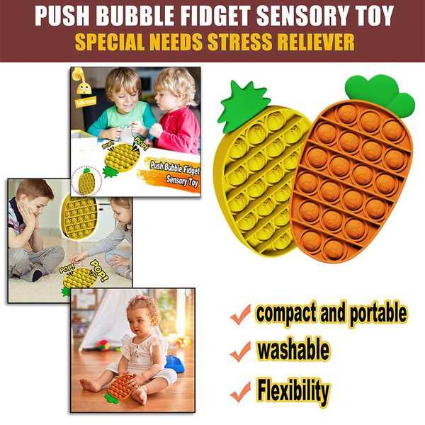 toys bubble popping game push fidget sensory toy funny kids reliver stress toys silicone pineapple carrot toy
toys bubble popping game push fidget sensory toy funny kids reliver stress toys silicone pineapple carrot toy