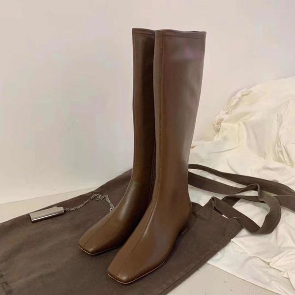 women knee high riding boots spring genuine leather square toe zip lady fashion stretch show thin b brand, Black
women knee high riding boots spring genuine leather square toe zip lady fashion stretch show thin b brand, Black