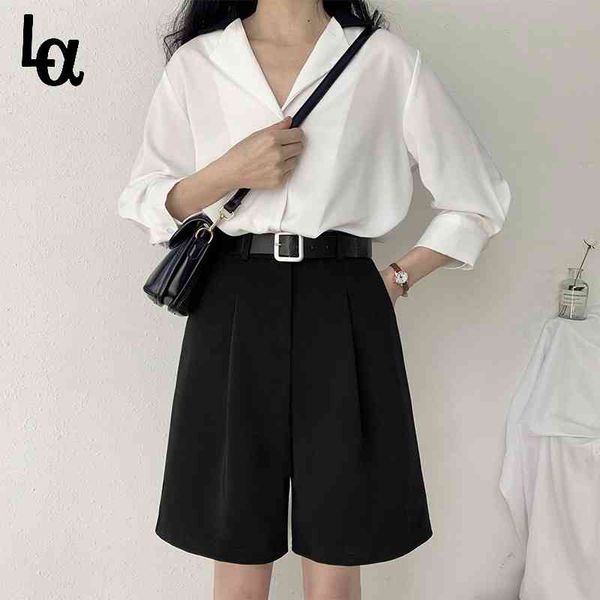 high elastic waist shorts black women summer formal straight plus size vintage korean wide leg gray pants 210519, White;black
high elastic waist shorts black women summer formal straight plus size vintage korean wide leg gray pants 210519, White;black