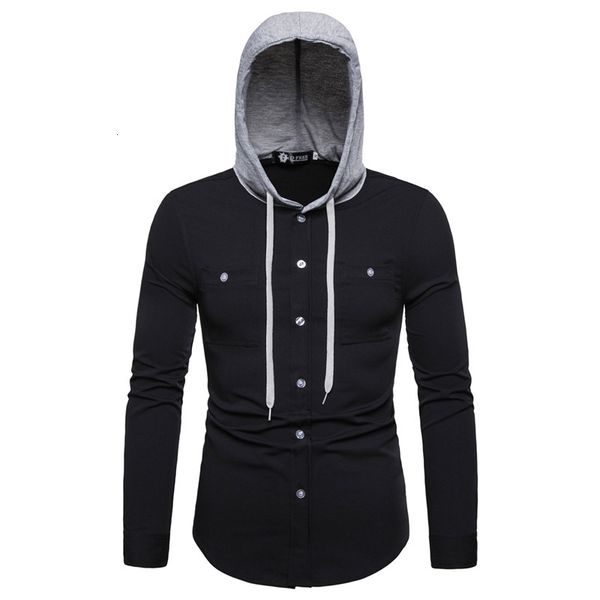 Men's hooded long-colored matching cardigan shirt with single pocket thin tops, White;black
Men's hooded long-colored matching cardigan shirt with single pocket thin tops, White;black