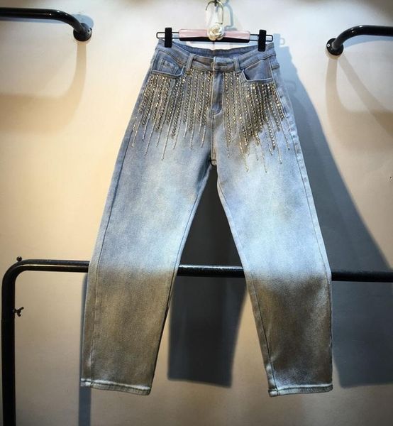 women's jeans women loose jean pants industry diamond beads high-waist elasticity straight trousers cool female cowboy denim girls, Blue
women's jeans women loose jean pants industry diamond beads high-waist elasticity straight trousers cool female cowboy denim girls, Blue