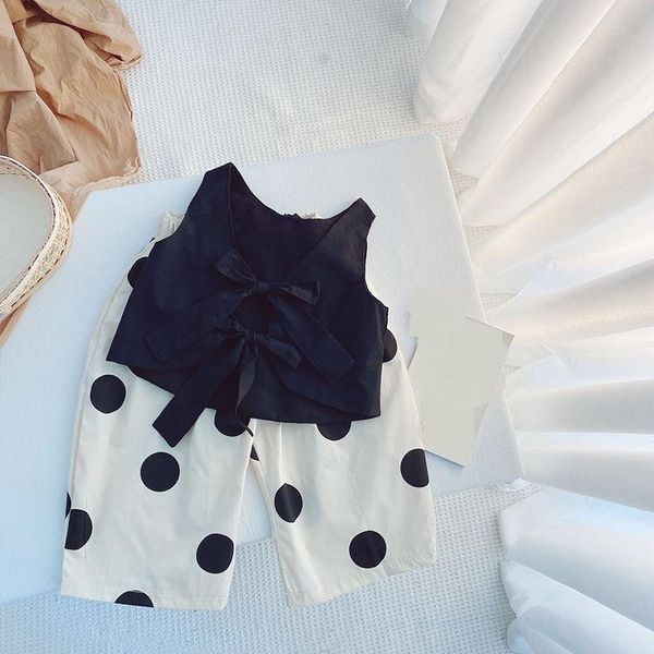 clothing sets 2021 summer children's girls kids 2pcs suits sleeveless bow vest + print polka dot wide leg loose pants, White
clothing sets 2021 summer children's girls kids 2pcs suits sleeveless bow vest + print polka dot wide leg loose pants, White