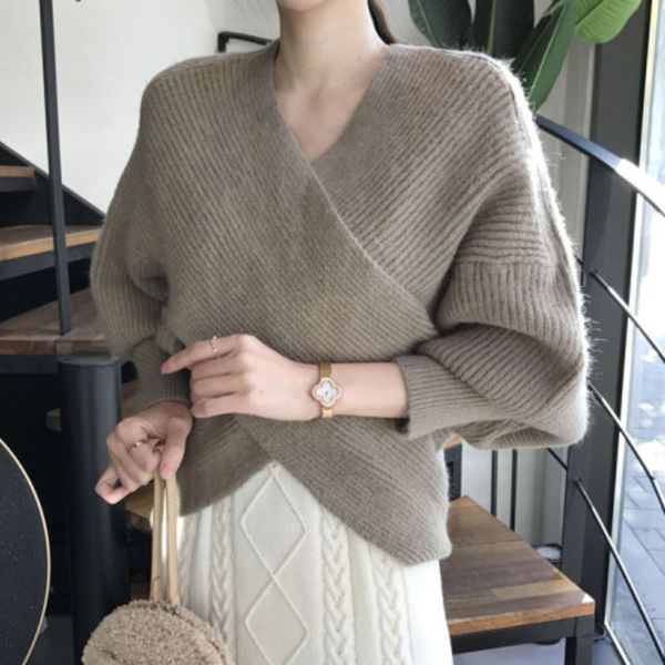 sweater thick warm korean cross v-neck knitwear pullover women autumn winter pull loose casual ladies elegant jumper 8imm, White;black
sweater thick warm korean cross v-neck knitwear pullover women autumn winter pull loose casual ladies elegant jumper 8imm, White;black