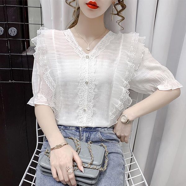 women's blouses & shirts puff sleeve chiffon shirt 2021 summer fashion sweet lace ruffled v-neck short-sleeved women trendy, White
women's blouses & shirts puff sleeve chiffon shirt 2021 summer fashion sweet lace ruffled v-neck short-sleeved women trendy, White