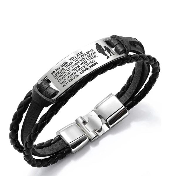 charm bracelets to my son from mom and dad hand-woven retro multi-color engrave name leather bracelet for men stainless steel jewelry, Golden;silver
charm bracelets to my son from mom and dad hand-woven retro multi-color engrave name leather bracelet for men stainless steel jewelry, Golden;silver
