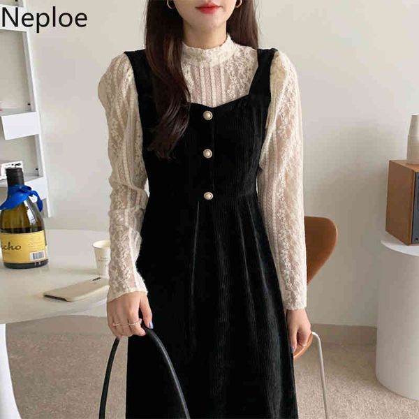 neploe elegant lace dress long sleeve black dresses women clothing korean high waist vestidos vintage stand neck corduroy robe 210422, Black;gray
neploe elegant lace dress long sleeve black dresses women clothing korean high waist vestidos vintage stand neck corduroy robe 210422, Black;gray