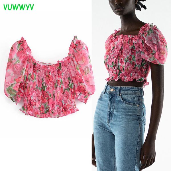 vuwwyv woman pink floral print chiffon crop women blouses summer short sleeve ruffle blouse female elastic 210430, White
vuwwyv woman pink floral print chiffon crop women blouses summer short sleeve ruffle blouse female elastic 210430, White