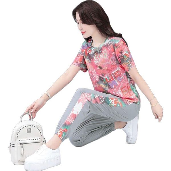 women's tracksuits summer lce silk printing short sleeve jacket +small feet pants casual sports female suit 2021trousers ladies two-pie, Gray
women's tracksuits summer lce silk printing short sleeve jacket +small feet pants casual sports female suit 2021trousers ladies two-pie, Gray